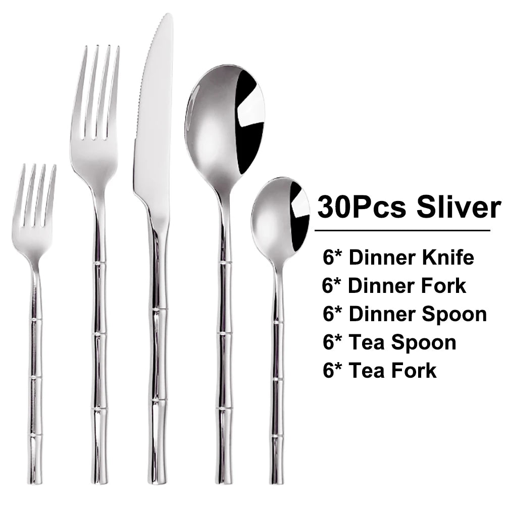 Bamboo Handle Stainless Steel Cutlery Set