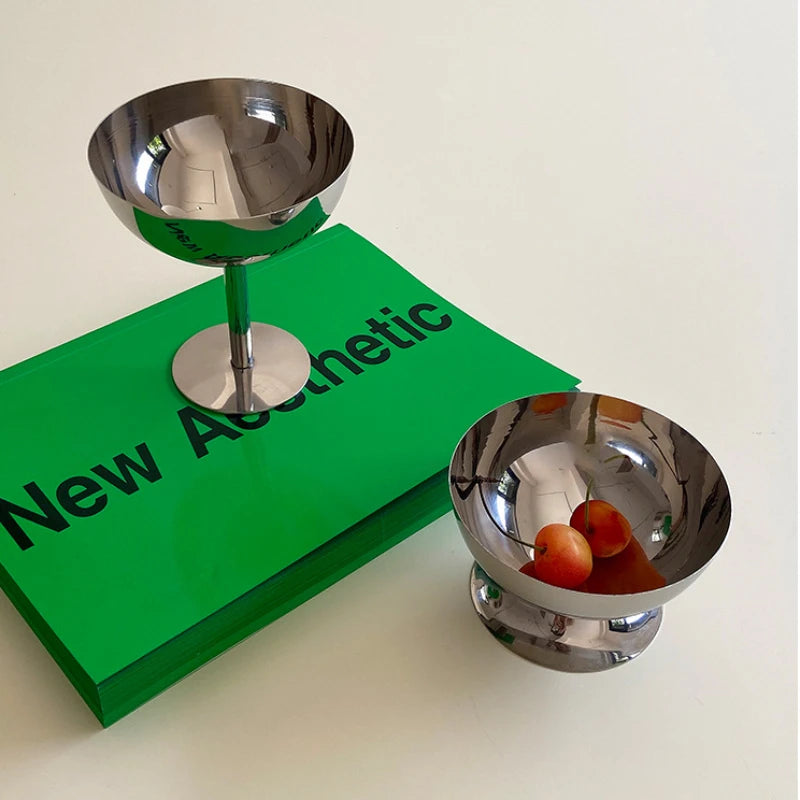 Ice Cream Cups Salad Bowl Stainless Steel Dessert Fruit Plate Snack Dish